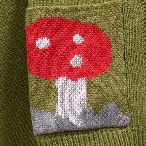 Girl's Polyester Mushroom Cardigan Frog Sweater V Neck Button Lantern Sleeve - Picture 4 of 5